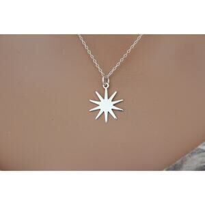 Sterling Silver Sun Charm Necklace, Silver Sun Charm Necklace